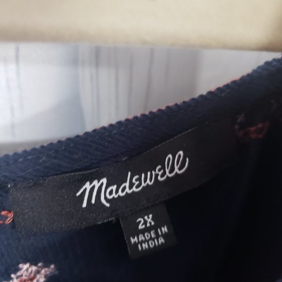 Madewell Navy Corduroy Embroidered Button Up Peasant Blouse Size 2X - Picture 10 of 14